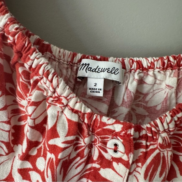 MADEWELL MARGIE BUTTON UP MINI DRESS IN ABSTRACT FLORA BRICK RED SIZE 2 - Picture 7 of 7